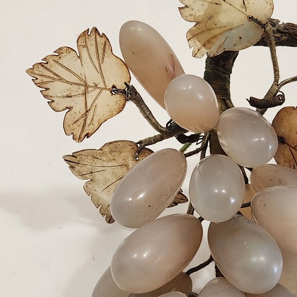 Asian Carved Rose Quartz Stone Fruit Grape Bunches Jade  VIntage MCM Decorative Handcarved Bunch of Grapes Quartz Stone